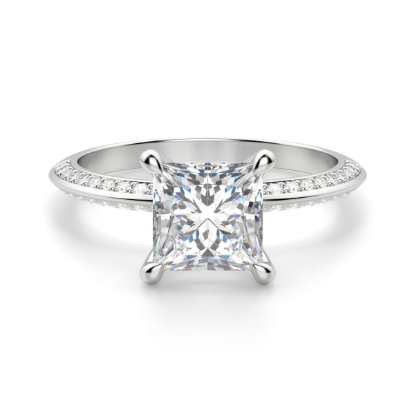 Knife-Edge Accented Princess Cut Engagement Ring, Default, 14K White Gold, Platinum