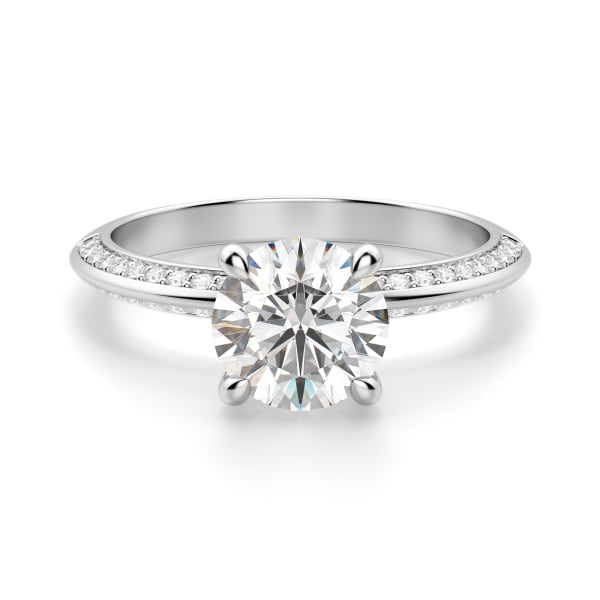 Knife-Edge Accented Round Cut Engagement Ring, Default, 14K White Gold, Platinum