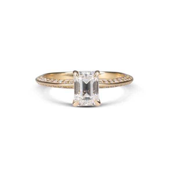 Knife-Edge Accented Engagement Ring With 1.00 ct Emearld Center DEW, Ring Size 6-7.5, 14K Yellow Gold, Moissanite, Default,