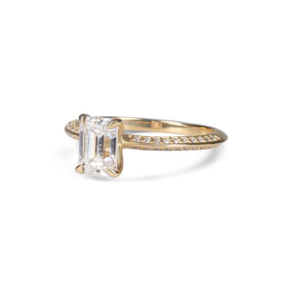Knife-Edge Accented Engagement Ring With 1.00 ct Emearld Center DEW, Ring Size 6-7.5, 14K Yellow Gold, Moissanite, Hover,