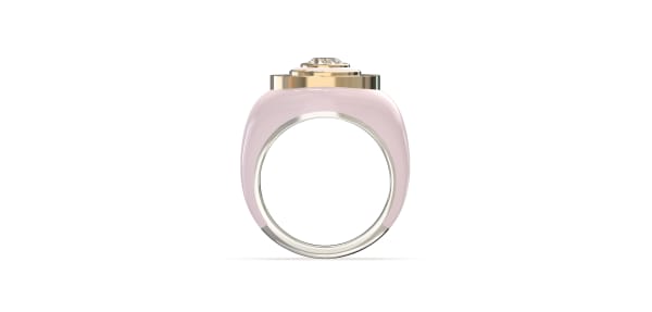 Light Pink Ceramic Ring in Sterling Silver with Oval Cut and Straight Baguette Lab Grown Diamonds, Hover, 