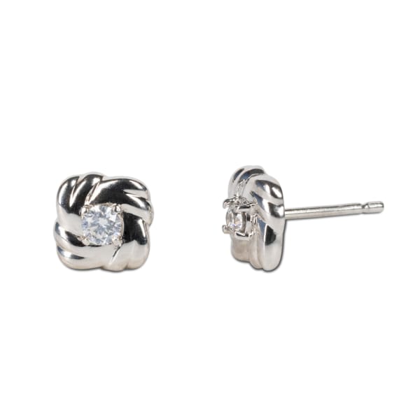 Love Me Knot Stud Earrings With 0.22 Tcw Round Centers DEW, Sterling Silver, Nexus Diamond Alternative, Hover,