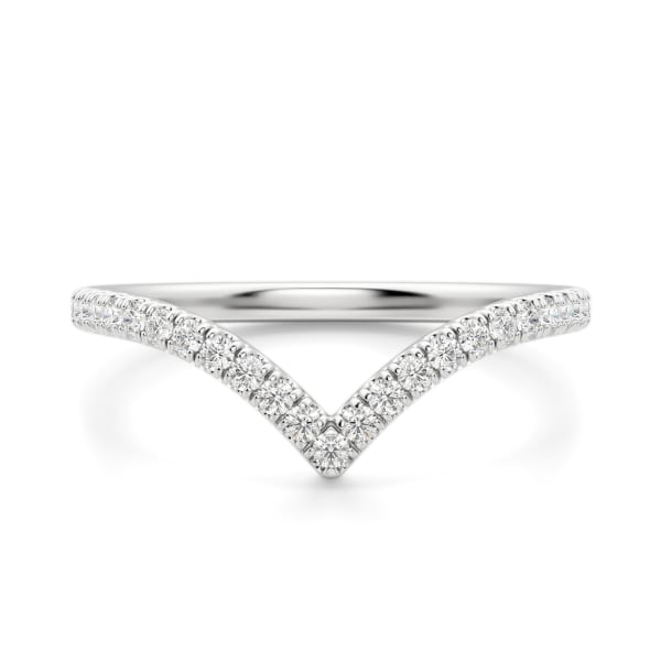 Lux Chevron Accented Band Ring Size 7.25 14K White Gold Moissanite, Default,