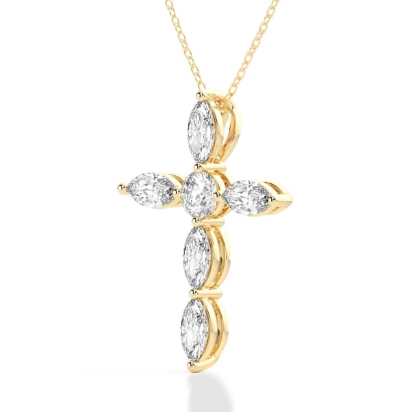 Marquise & Round Cross Pendant with Sterling Silver Cable Chain, Hover, 14k Yellow Gold, 