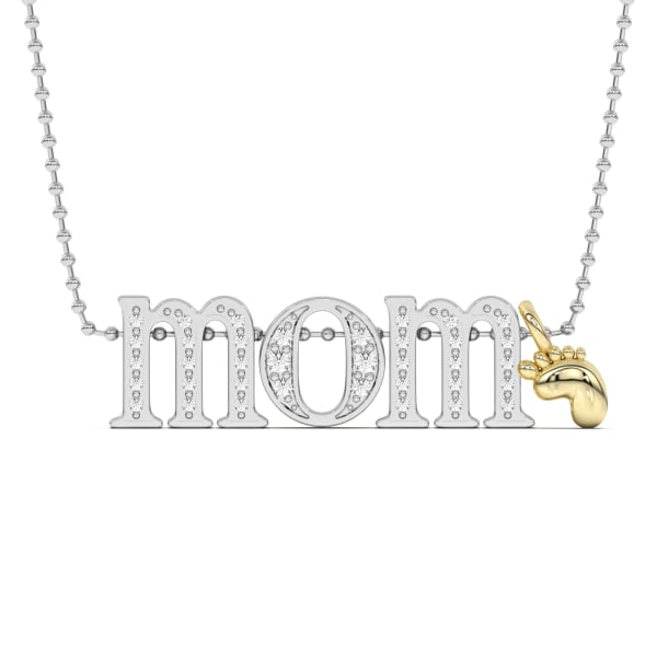 Mom Necklace Pendant with Little Toe Charm in 14K Gold, Default, 14K White Gold,