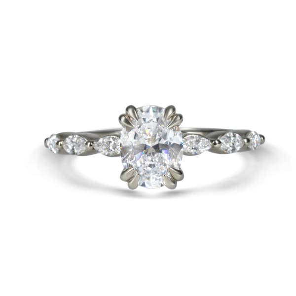 Marquise Side Stone Engagement Ring With 1.50 ct Oval Center DEW Ring Size 6.5 14K White Gold Nexus Diamond Alternative, Default,