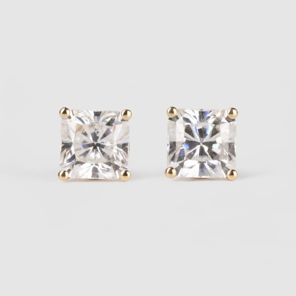 Martini Set, Tension Back Earrings With 3.00 Tcw Cushion Centers DEW, 14K Yellow Gold, Moissanite, Default,