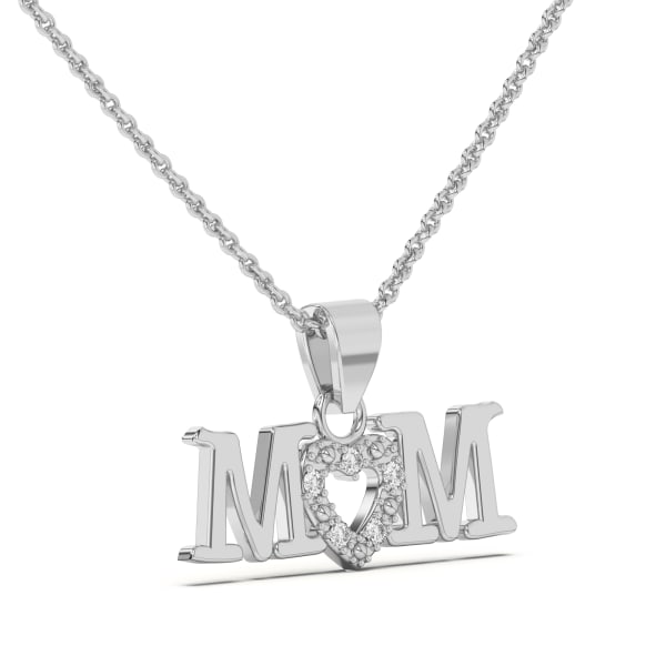 Mom Love Necklace Pendant with Heart in 14K Gold, Hover, 14K White Gold,