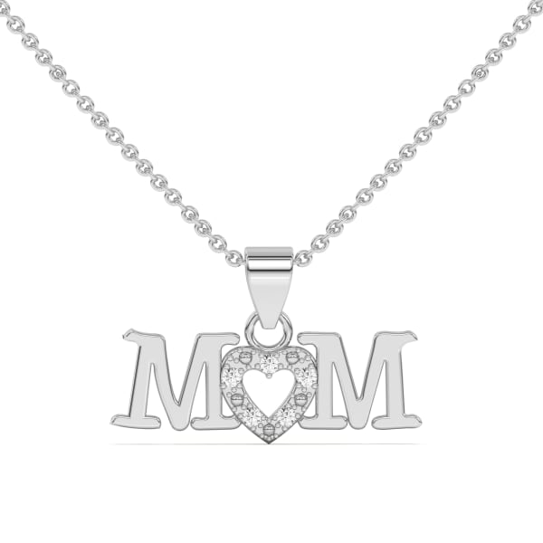 Mom Love Necklace Pendant with Heart in 14K Gold, Default, 14K White Gold,