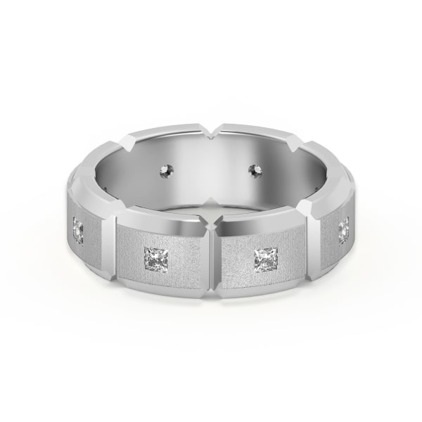 Squared Sand Blasted Accented Wedding Band, Default, 14K White Gold,