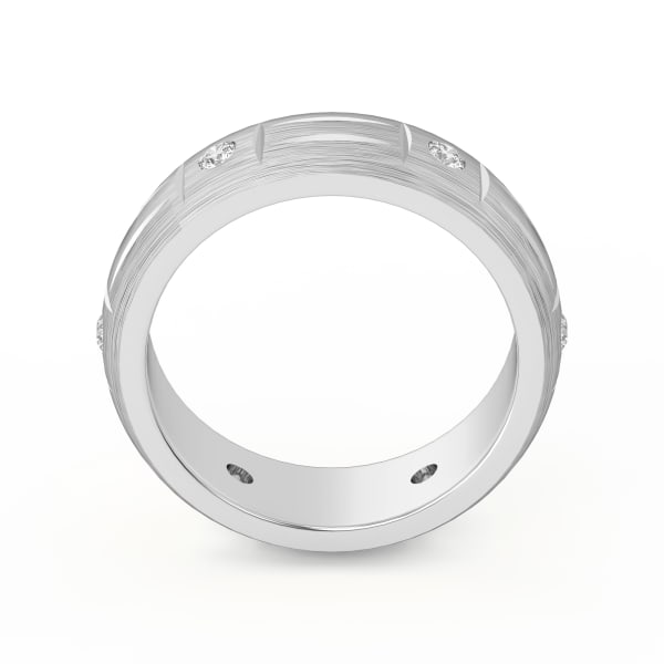 Double Channel Accented Wedding Band, Hover, 14K White Gold,