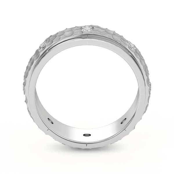 Hammered Accented Wedding Band, Hover, 14K White Gold,
