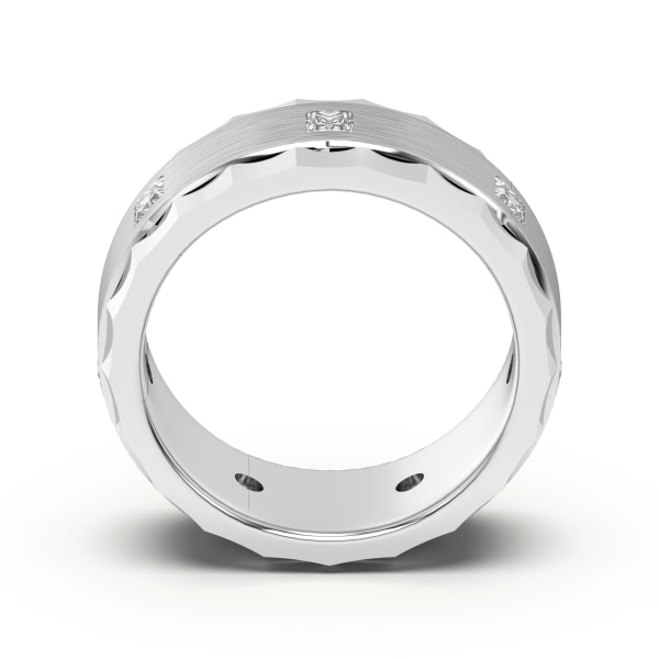 Princess Accented Satin Finish Wedding Band, Hover, 14K White Gold,