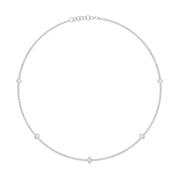 5 Stone Diamond By the Yard Necklace with Marquise Pear and Cushion Radiant Shaped Stations, Default, 14K White Gold, carat-weight-configurable--3-4-cttw