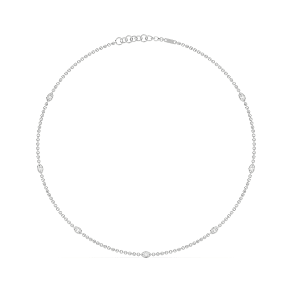 7 Stone Diamond By the Yard Necklace with Marquise Shaped Stations in 14K Gold, Default, 14K White Gold,