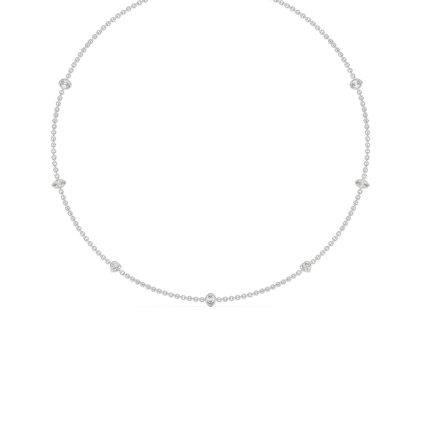 7 Stone Diamond By the Yard Necklace with Oval Marquise and Heart Shaped Stations, Hover, 14K White Gold,