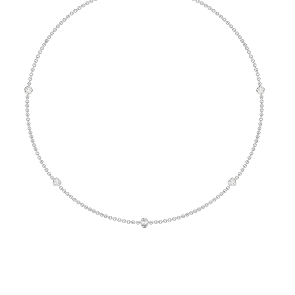 5 Stone Diamond By the Yard Necklace with Oval Heart and Cushion Radiant Shaped Stations in 14K Gold, Hover, 14K White Gold,