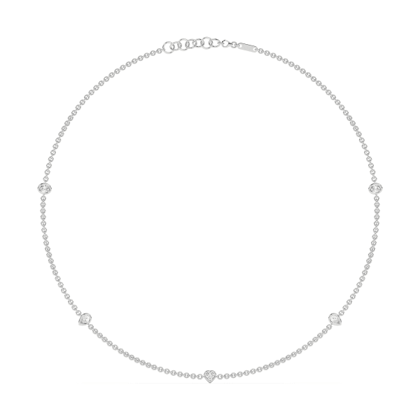 5 Stone Diamond By the Yard Necklace with Oval Pear and Heart Shaped Stations, Default, 14K White Gold, carat-weight-configurable--3-4-cttw