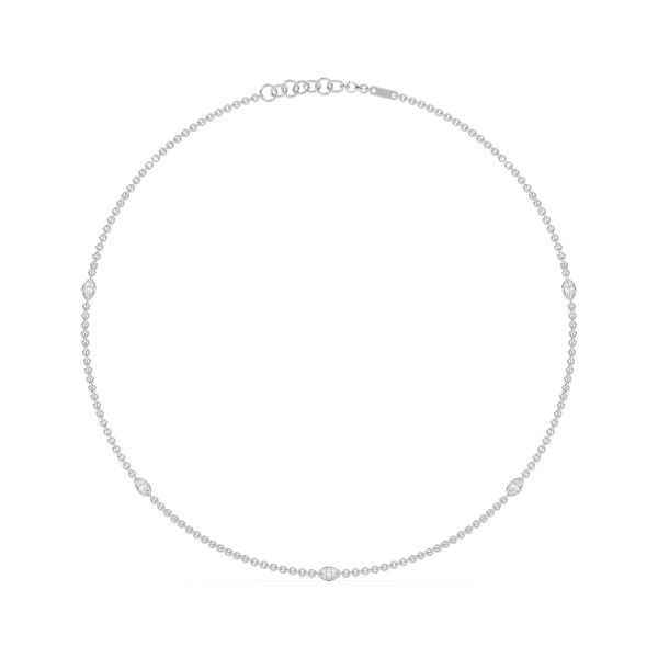 5 Stone Diamond By the Yard Necklace with Marquise Shaped Stations, Default, 14K White Gold,