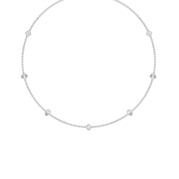 7 Stone Diamond By the Yard Necklace with Cushion Radiant Oval and Pear Shaped Stations, Hover, 14K White Gold, carat-weight-configurable--1-cttw