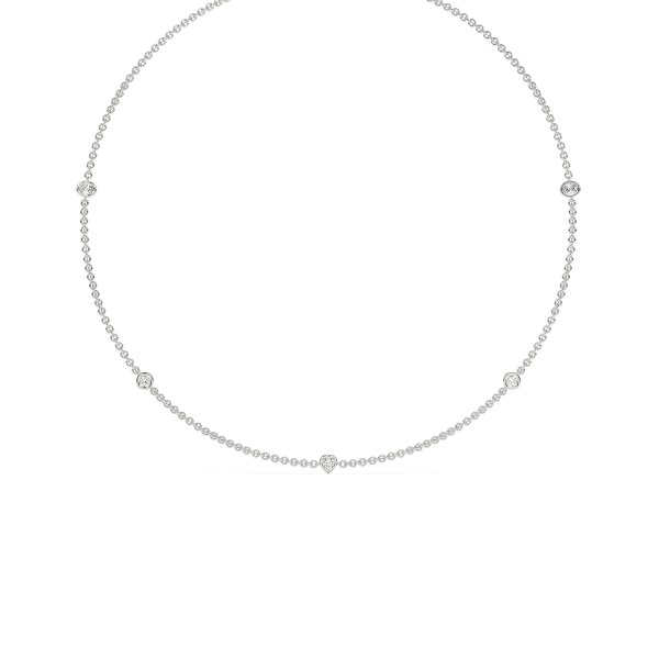 5 Stone Diamond By the Yard Necklace with Oval Cushion Radiant and Heart Shaped Stations, Hover, 14K White Gold, carat-weight-configurable--3-4-cttw