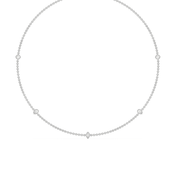 5 Stone Diamond By the Yard Necklace with Marquise Pear and Cushion Radiant Shaped Stations, Hover, 14K White Gold, carat-weight-configurable--3-4-cttw