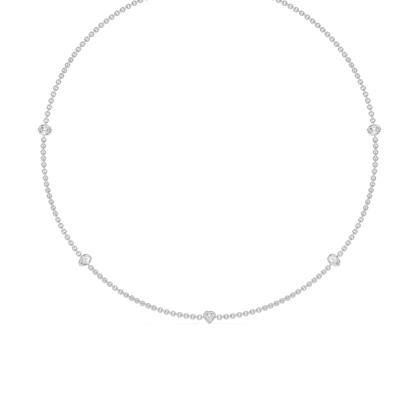 5 Stone Diamond By the Yard Necklace with Oval Pear and Heart Shaped Stations, Hover, 14K White Gold, carat-weight-configurable--3-4-cttw