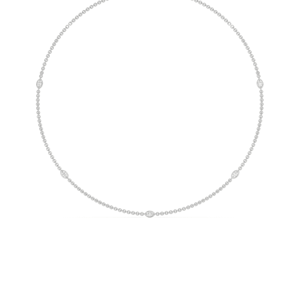 5 Stone Diamond By the Yard Necklace with Marquise Shaped Stations, Hover, 14K White Gold,