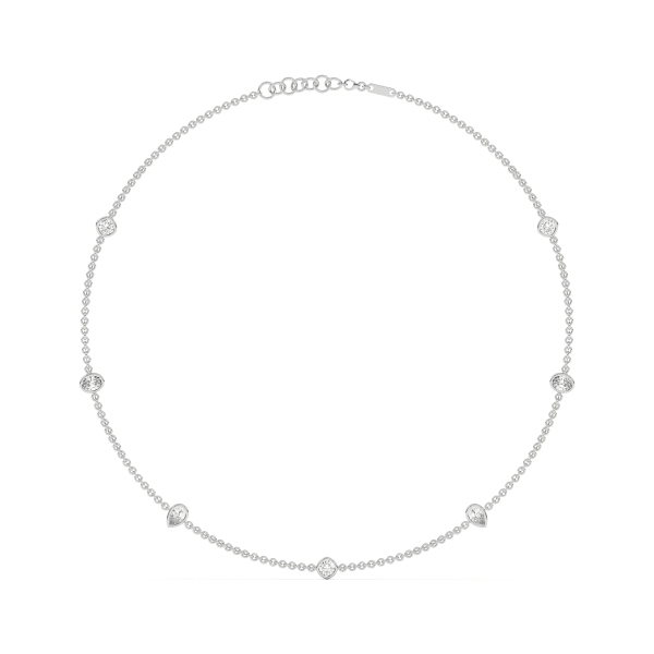 7 Stone Diamond By the Yard Necklace with Cushion Radiant Oval and Pear Shaped Stations, Default, 14K White Gold, carat-weight-configurable--1-cttw