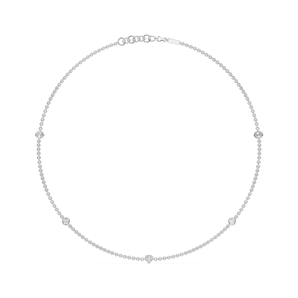 5 Stone Diamond By the Yard Necklace with Oval Cushion Radiant and Heart Shaped Stations, Default, 14K White Gold, carat-weight-configurable--3-4-cttw