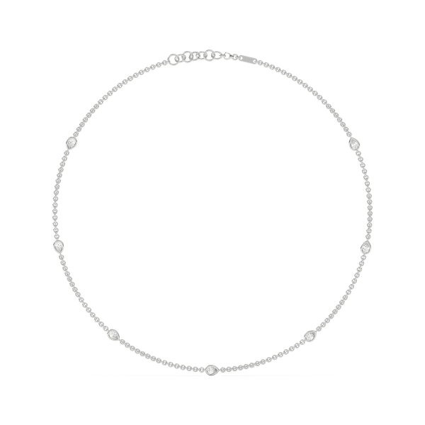7 Stone Diamond By the Yard Necklace with Pear Shaped Stations in 14K Gold, Default, 14K White Gold,