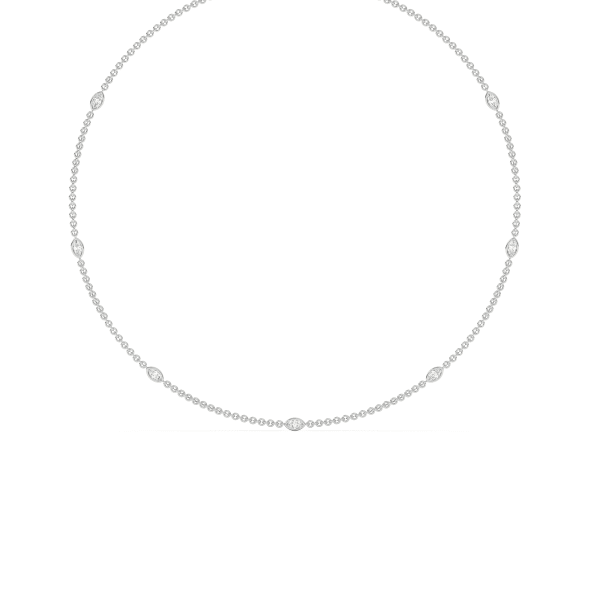 7 Stone Diamond By the Yard Necklace with Marquise Shaped Stations in 14K Gold, Hover, 14K White Gold,
