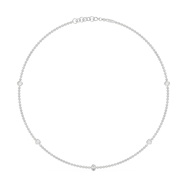 5 Stone Diamond By the Yard Necklace with Oval Heart and Cushion Radiant Shaped Stations in 14K Gold, Default, 14K White Gold,