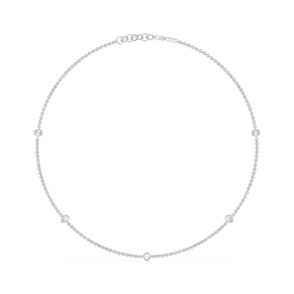 5 Stone Diamond By the Yard Necklace with Oval Pear and Cushion Radiant Shaped Stations, Default, 14K White Gold, carat-weight-configurable--3-4-cttw