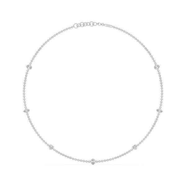 7 Stone Diamond By the Yard Necklace with Oval Marquise and Heart Shaped Stations, Default, 14K White Gold,