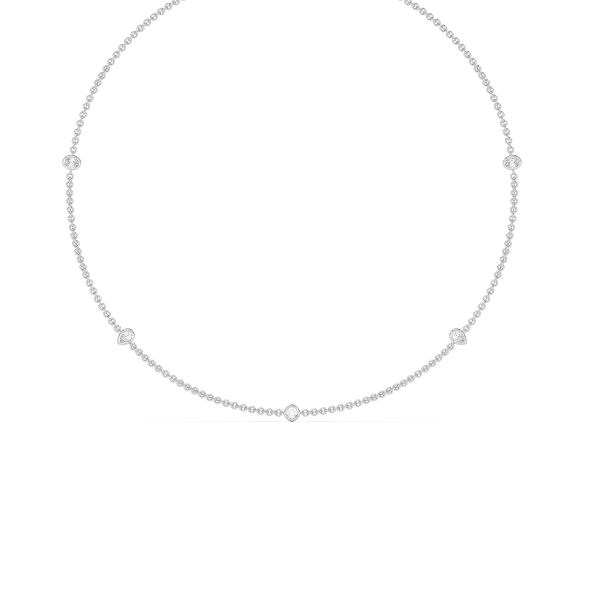 5 Stone Diamond By the Yard Necklace with Oval Pear and Cushion Radiant Shaped Stations, Hover, 14K White Gold, carat-weight-configurable--3-4-cttw