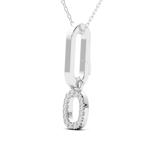 "0"  Number Pendant In Lab Grown Diamonds Set In 14K Gold, Hover, 14K White Gold,
