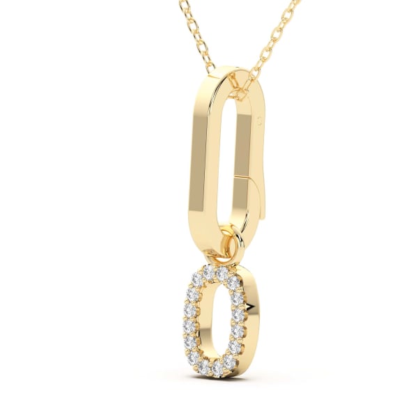 "0" Number Pendant In Lab Grown Diamonds Set In 14K Gold with Sterling Silver Cable Chain, Hover, 14K Yellow Gold,