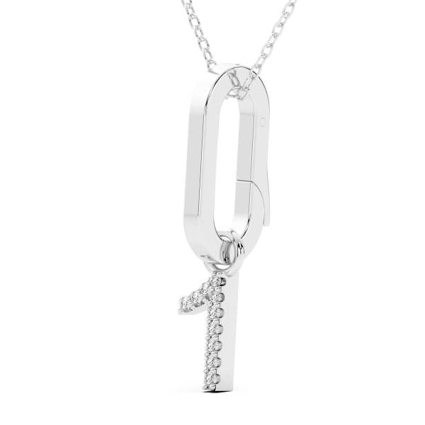 "1" Number Pendant In Lab Grown Diamonds Set In 14K Gold, Hover, 14K White Gold,