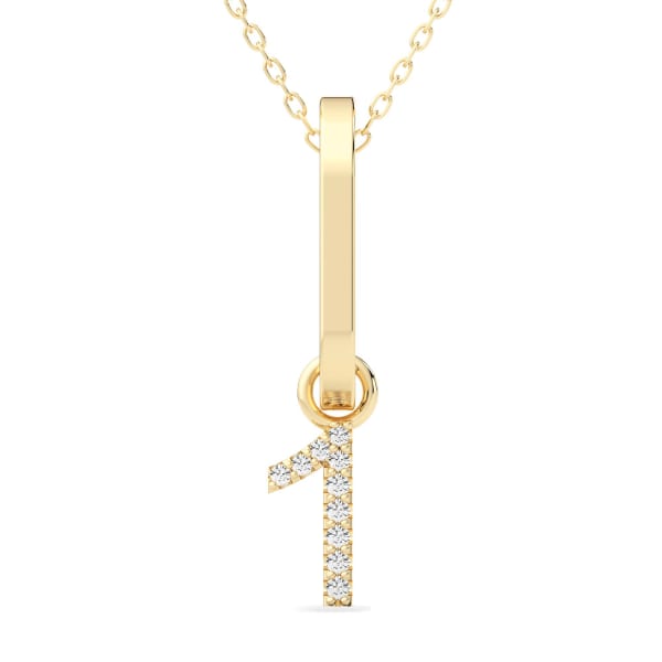 "1" Number Pendant In Lab Grown Diamonds Set In 14K Gold with Sterling Silver Cable Chain, Default, 14K Yellow Gold,