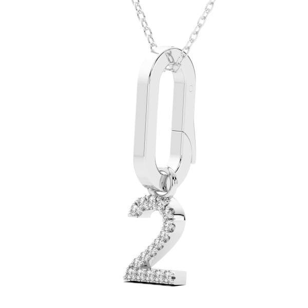 "2" Number Pendant In Lab Grown Diamonds Set In 14K Gold, Hover, 14K White Gold,