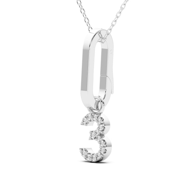 "3" Number Pendant In Lab Grown Diamonds Set In 14K Gold, Hover, 14K White Gold,