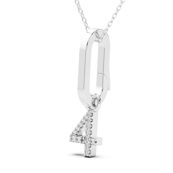 "4" Number Pendant In Lab Grown Diamonds Set In 14K Gold, Hover, 14K White Gold,