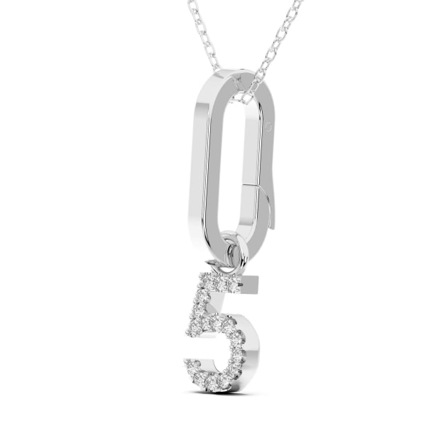 "5" Number Pendant In Lab Grown Diamonds Set In 14K Gold, Hover, 14K White Gold,