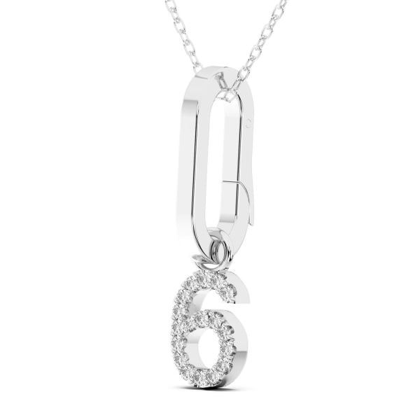 "6" Number Pendant In Lab Grown Diamonds Set In 14K Gold, Hover, 14K White Gold,