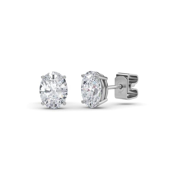 Oval Solitaire Earrings With 1/2 Tcw Oval Centers, 14K White Gold, Lab Grown Diamond, Default, 14K White Gold,