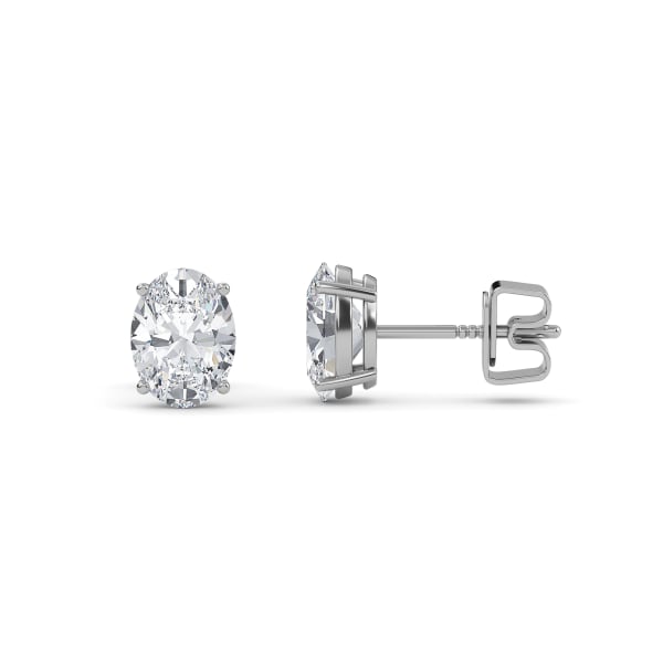 Oval Solitaire Earrings With 3/4 Tcw Oval Centers, 14K White Gold, Lab Grown Diamond, Hover, 14K White Gold,