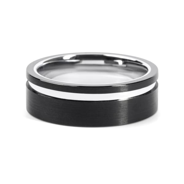 Obsidian Grooved Wedding Band Ring Size 8.5 Silver Tungsten, Default, Hover,
