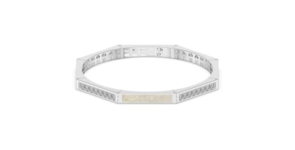 Octagon Shaped Alternting Hinged Bangle in Sterling Silver with Pearl White Ceramic and Lab Grown Diamond, Default, 