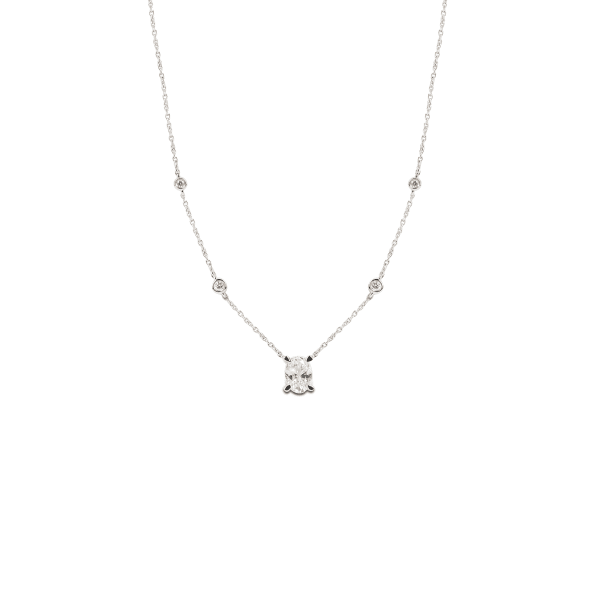 Oval Cut Accented Necklace, 14K White Gold, Lab Grown Diamond, Default, Hover,